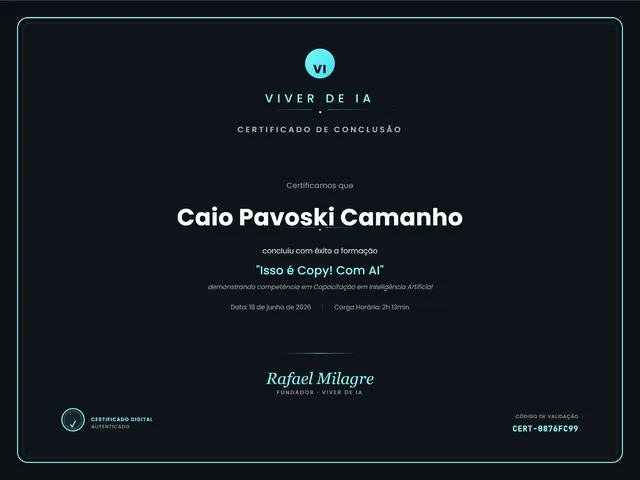 Certificado Isso é Copy! Com AI, emitido por Viver de IA