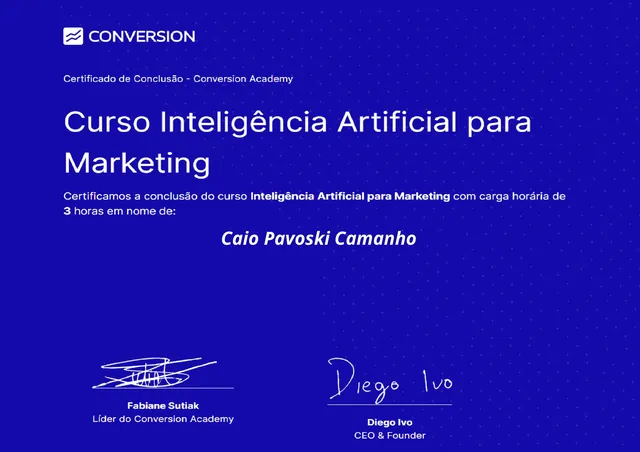 Certificado Inteligência Artificial para Marketing, emitido por Conversion Academy